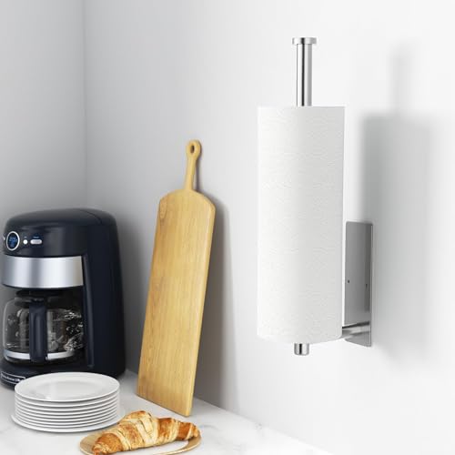 Paper Towel Holder - Self-Adhesive or Drilling, Brushed Nickel, Wall Mounted, SUS304 Stainless Steel Kitchen Roll Dispenser Under Cabinet - color: Silver