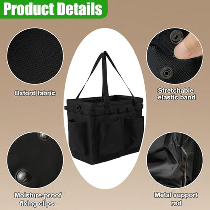 Collapsible Car Trunk Organizer - Large Foldable Grilling Tools Storage Bin Basket with 4 Pockets & Long Strap, Heavy-Duty Trunk Tote Bag for SUV Truck Camping Gear BBq Tools Organizer(Black)
