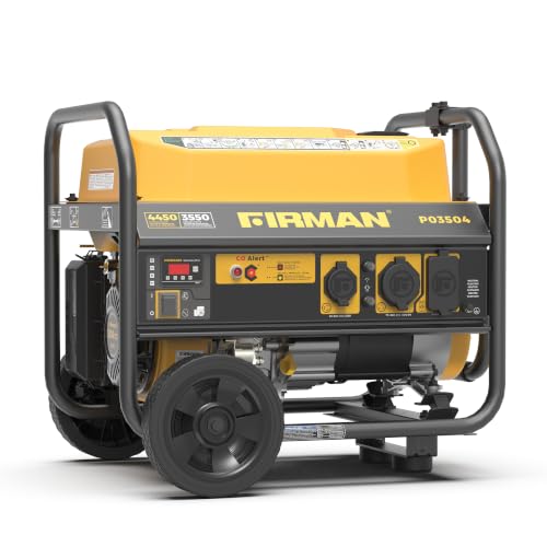 FIRMAN P03504 Gas Portable Generator, 120V Recoil Start | 4450 Starting Watts, CO Alert Safety System, RV Ready Outlets, 5 Gallon Fuel Tank, 14-Hr Runtime for Home Backup Outdoor Use