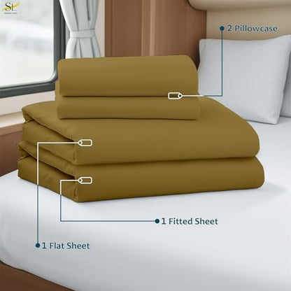 Shreem Linen Luxury 4 Piece Microfiber RV Sheet Set, Deep Pocket Fits Up to 10 inch, Soft, Wrinkle-Resistant, Camper, Travel Trailer Bedding, Bunk 28x75, Taupe - color: Taupe, size: RV Bunk - 28x75