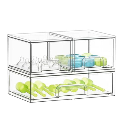 SpaceAid Bottle Storage Organizer Baby - Acrylic Bottles Station Organizer Container, Stackable Clear Drawers for Countertop, Vanity, Bathroom, Cabinet, Pantry Organization, 3 Pack, 2S1L, 7.8"H - size: 7.8"H, 3 Pack, 2S1L
