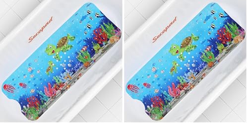 Secopad Bath Mat for Tub Non Slip, Machine Washable Anti-Slip Cartoon Baby Bathtub Shower Mat with Drain Holes and Suction Cups for Toddler & Kids (40 Inch x 16 Inch-Rectangular, Turtles) (Pack of 2) - color: Turtles, size: 40" x 16" (Rectangular) (Pack o