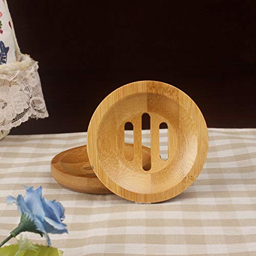 2pcs Bamboo Soap Dish Soap Tray,Round Bath Holder Bamboo Dish for Shower Wood Holder Saver Container Bathroom Storage Case for Bathroom Toilet Kitchen Hotel