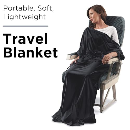 SAGEFINDS Airplane Travel Blanket | Compact Throw Blanket for Camping and Hiking | Converts into a Pillow | Travel Gift | Soft Jersey Knit | Fits in Backpack | Attaches to Luggage | Travel Essential - color: Black