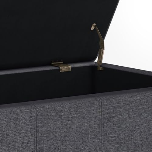 SIMPLIHOME Dover Storage Ottoman Bench - 36 inch Wide Upholstered Linen Look Fabric Rectangular Lift-Top Ottoman in Slate Grey, Contemporary Bench for Living Room with Safety Hinges - color: Slate Grey
