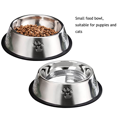 YUDANSI 2 Stainless Steel Dog Bowls, Puppy Cat Feeding Bowls, Shallow Cat Dish with Rubber Base, Mini and Small Pet Feeder Food Water Plate (XS-6oz) - size: XS-7oz