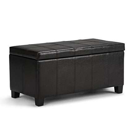 SIMPLIHOME Dover Storage Ottoman Bench - 36 inch Wide Upholstered Vegan Leather Rectangular Lift-Top Ottoman in Midnight Black, Contemporary Bench for Living Room with Safety Hinges - color: Midnight Black