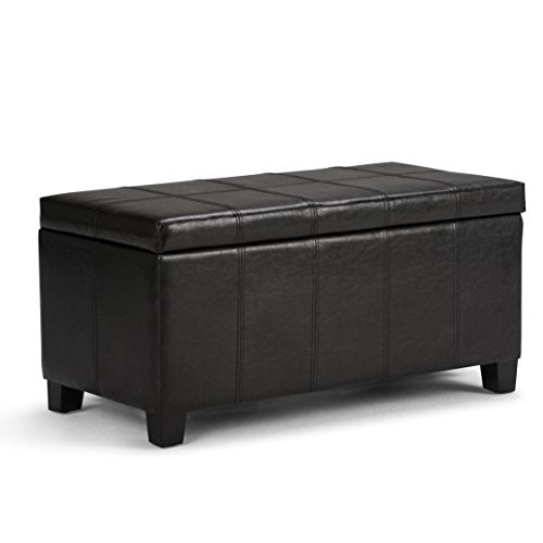 SIMPLIHOME Dover Storage Ottoman Bench - 36 inch Wide Upholstered Vegan Leather Rectangular Lift-Top Ottoman in Midnight Black, Contemporary Bench for Living Room with Safety Hinges - color: Midnight Black