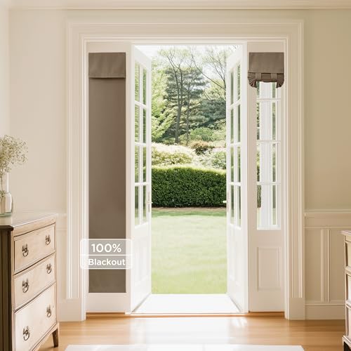 NICETOWN Door Cover for French Front Door, W12 x L72 inch Long 100% Blackout Tricia Window Curtains for Back Front Tie Up Shade for Bedroom Living Room, Sightseeing, 1 Panel, Khaki - color: Khaki, size: 12"W x 72"L (Pack of 1)