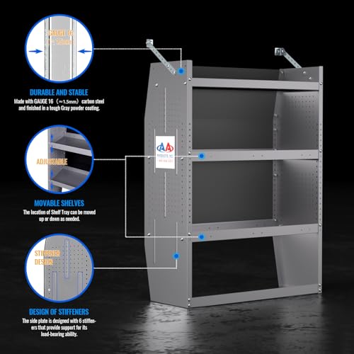 AA Products Inc. SH-4303 Steel Van Shelving Storage System Fits for NV200, Transit Connect 2014+ and Chevy City Express, Contoured Shelving Unit, 32" W x 43" H x 13" D
