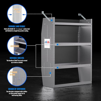 AA Products Inc. SH-4303 Steel Van Shelving Storage System Fits for NV200, Transit Connect 2014+ and Chevy City Express, Contoured Shelving Unit, 32" W x 43" H x 13" D