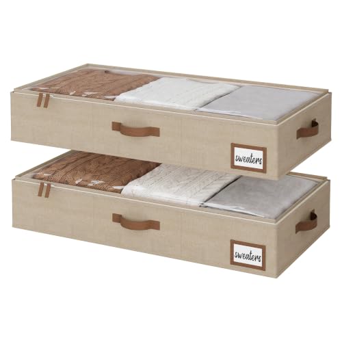 StorageWorks Large Under Bed Storage Containers with Handles and Label Holder, 2 Pack Ultra-thick Fabric Underbed Bins, Closet Organizer for Clothes, Blankets, Sweater - color: Taupe, size: 33"L x 17"W x 6"H