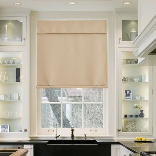 NICETOWN Biscotti Beige 42" W x 63" L No Drill Privacy Thermal Curtain, Farmhouse Solid Self-Adhesive Blackout Window Cover for Living Room, Office, Loft & Rental Apartment, 1 Panel - color: Biscotti Beige, size: 42"W x 63"L (Pack of 1)