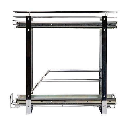Household Essentials Glidez Multipurpose Chrome-Plated Steel Pull-Out/Slide-Out Storage Organizer for Cookware and Bakeware - 2-Tier Design - Fits Standard Size Cabinet or Shelf, Chrome - size: 5" - Extended, style: Dual Slide