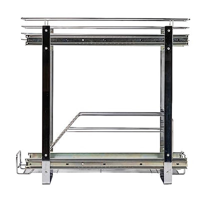 Household Essentials Glidez Multipurpose Chrome-Plated Steel Pull-Out/Slide-Out Storage Organizer for Cookware and Bakeware - 2-Tier Design - Fits Standard Size Cabinet or Shelf, Chrome - size: 5" - Extended, style: Dual Slide