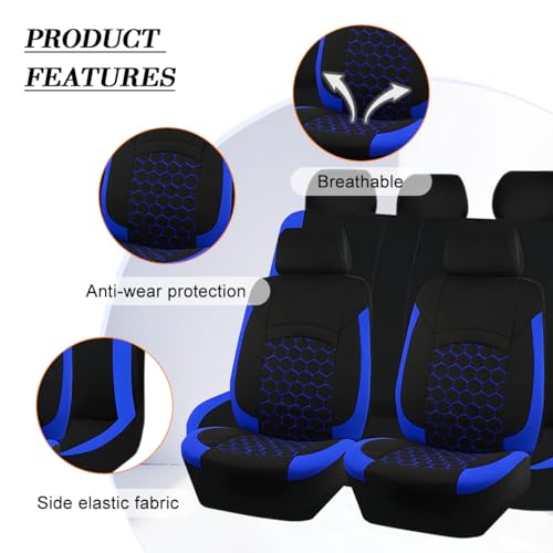 Car Seat Cover Full Sets, Polyester Foam Breathable Waterproof Vehicle Split Front Rear Seat Protectors, Automotive Interior Chair Cushion Pad, Universal for SUV RV Truck (Blue) - color: Blue