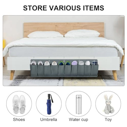 2 Pack RV Hanging Shoe Organizer, 10 Pockets Storage With Sturdy Hooks, Bed Organizer for Shoes, Toys and Tool Accessories, Grey