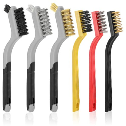 6 Pieces Wire Brushes Set, Small Metal Brass Brush, Stainless Steel Brush, Nylon Brushes for Cleaning Metal Rust and Paint Removal (Grey+3 Mixed Color, L) - color: Grey+3 Mixed Color