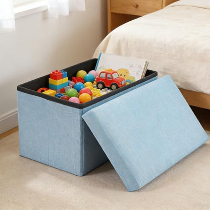 HOZEON 3 Pack 15.7 x 9.8 x 9.11 Inches Folding Storage Ottoman, Blue Rectangle Footrest Seat, Multifunctional Foot Stool for Living Room, Office, Traveling, Fishing, Camping - color: Blue