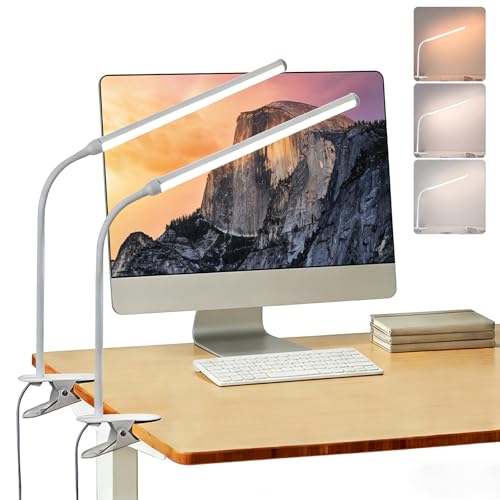 2 Pack LED Desk Lamp with Clamp, Desk Lamps for Home Office Three Colors Dimming, Computer Desk Monitor Light Bar Curved, Clip on Reading Accessories Lighting, Work from Home Essentials - color: White, size: 12.2inch/2 pack