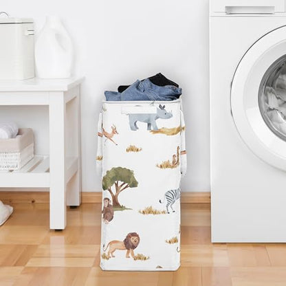 Sweet Jojo Designs Jungle Animals Boy Girl Unisex Gender Neutral Laundry Hamper Foldable Dirty Clothes Basket with Handles Baby Nursery Kids Bedroom Teen Bathroom Wildlife Safari Elephant Giraffe Lion - color: Jungle Animals