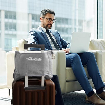 Three Geese 2-in-1 Travel Blanket Blanket and Pillows, Soft Flannel Airplane Throw with Hand Luggage Belt, 65x40inches, Portable Compact Design with Bag, Ideal for Travel Comfort