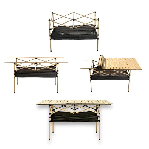 Outdoor Folding Table, Built-in Storage & Carry Bag | Ultralight 7.93LBS, 225LBS Heavy Duty, Aluminum Top, Carbon Steel Frame, for Camping, Picnic, Beach, BBQ - color: Yellow