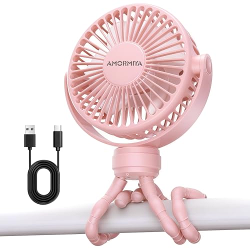 Stroller Fan, 4000mAh 20H Battery Operated Portable Fan, 3H Fast Charging Type-C Rechargeable Clip on Fan, Ultra-Quiet Flexible Tripod Fan for Car Seat, Crib, Treadmill, Travel - Pink - color: Pink