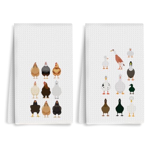 2Pcs Funny Kitchen Towels 24x14 Inch, Rooster Chicken Kitchen Decor Waffle Weave Hand Towels for Farmhouse, White Absorbent Microfiber Dish Cloth Tea Towel Chicken Gifts for Women Mom 2 - color: Multi 0319