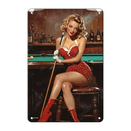 Vintage Metal Tin Sign Easy Eight's Pin Up Girl Retro Wall Plaque Bar Decor Rustic Garage Art Man Cave Billiard Room Tavern Wall Art 12 * 8in - color: Vintage Metal Sign 25, size: 20X30cm(12*8in)