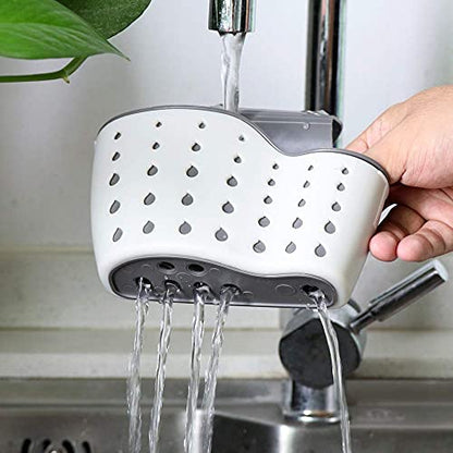 Kitchen Sink Caddy Sponge Holder Silicone Plastic Soap Holder Hanging Ajustable Strap Faucet Caddy with Drain Holes（2 Pack) - color: As Pictured-2 Pack