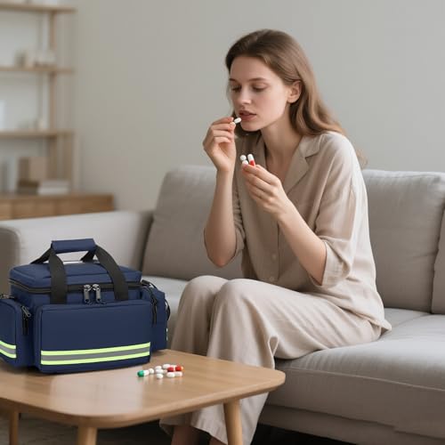 Medical Bag Empty Emergency Bag Medical Bag Organizer Professional First Responder Trauma Bag，First Aid Bagwith Detachable Dividers Medical Bag for Nurses,Home Health Care, EMT(Bag Only) - color: Blue