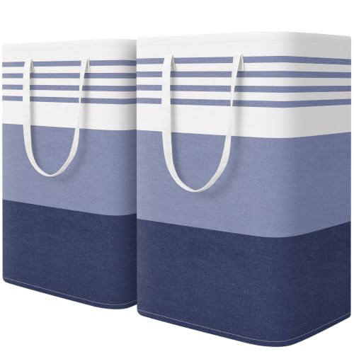 WOWBOX 2 Pack Laundry Baskets, Laundry Hampers, Freestanding Dirty Clothes Hampers with Reinforced Handles & Cross Stitch & Waterproof Coating, for Laundry Bedroom Bathroom Dorm,75L Blue - color: Blue, size: 75L