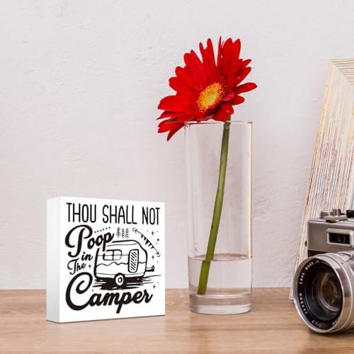 Thou Shall Not Poop in the Camper Sign, Camper Sign, Rustic Box Sign Decor Tabletop, Camper Rules Sign, Farmhouse Camping Sign, Campsite Decoration, White Wooden Box Sign, Table Shelf Decor