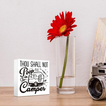 Thou Shall Not Poop in the Camper Sign, Camper Sign, Rustic Box Sign Decor Tabletop, Camper Rules Sign, Farmhouse Camping Sign, Campsite Decoration, White Wooden Box Sign, Table Shelf Decor