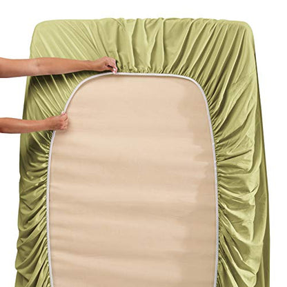 Hearth & Harbor Twin Size Sheets - 3 Piece Bed Sheet Set, Hotel Luxury Double Brushed Bed Sheets - Extra Soft Bedding Sheets & Pillowcases, Twin, Sage - color: Sage, size: Twin