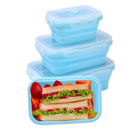 4 Pack Collapsible Storage Containers with Lids, Reusable Silicone Food Containers Set for Kitchen & Dining, Space Saving Collapsible Bowls for Travel, Camping, Easy Storage - color: Square_Blue_4 Size
