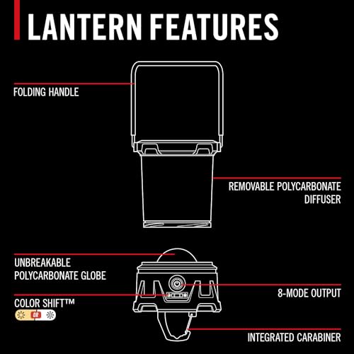 COAST EAL40R 2500 Lumen Rechargeable Emergency Camping Lantern with Red Flashing Mode, Carabiner, Diffuser, Foldeable Handle, Moonglow™ Low Mode, Illuminated Power Button, USB-C Power Bank