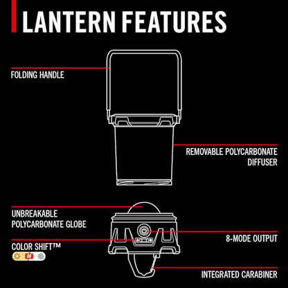 COAST EAL40R 2500 Lumen Rechargeable Emergency Camping Lantern with Red Flashing Mode, Carabiner, Diffuser, Foldeable Handle, Moonglow™ Low Mode, Illuminated Power Button, USB-C Power Bank