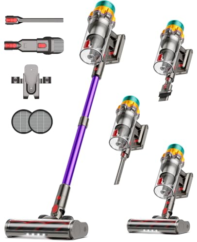 Cordless Vacuum Cleaner, 50kPa, 65 Minutes XL, Vacuum Cleaner with Tangle Brush, LED Display, Freestanding, Cordless Vacuum Cleaner for Parquet, Carpet, Pet Hair, Purple