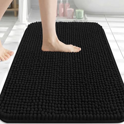 Arotive Bathroom Rugs 34" x 21", Ultra Soft Absorbent Chenille Bath Rugs, Non-Slip Rubber Backing, Machine Washable Bath Mats for Bathroom Floor, Tub and Shower, Home Decor Accessories, Black - color: Black, size: 34" X 21"