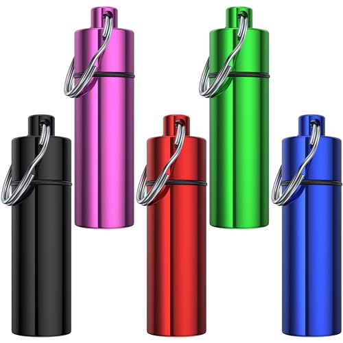 Small Pill Box,(5 Pack) Keychain Pill Holder Portable Mini Travel Pill Container Metal Case Bottle with Keyring - color: 5c