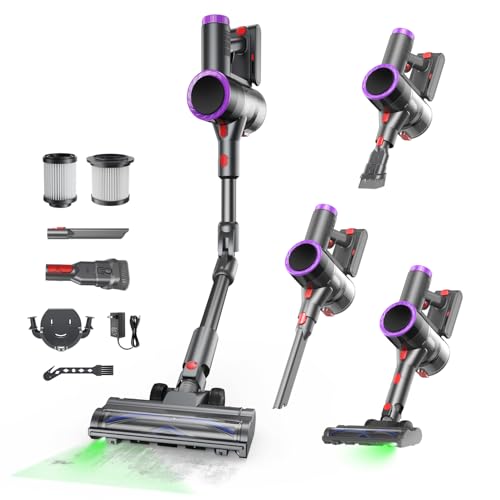 Cordless Vacuum Cleaner, Stick Vacuum Rechargeable, 550W 45KPA Powerful Suction Lightweight Vacuum Cleaners for Home, Anti-Tangle, Self Standing for Pet Hair Hardwood Floor Carpet - Purple - color: Purple