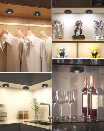 WILLED Puck Lights with Remote Control,3 Colors Under Cabinet Lighting Wireless,Rechargeable Battery LED Tap Light,Timer Function Stick On Lights for Kitchen,Cabinet,Counter,Closet, Shelf,3 Pack - color: 3000K/4500K/6000K