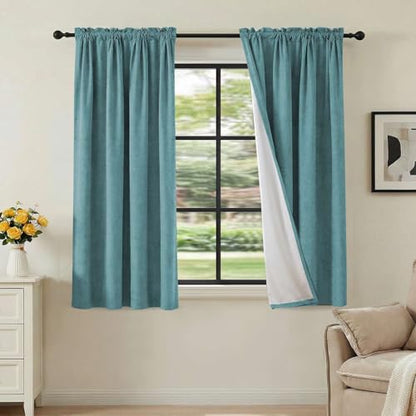 H.VERSAILTEX Linen Look 100% Blackout Curtains 45 Inches Long for Bedroom Full Light Blocking Rod Pocket 42 Inches Wide Linen Textured Thick Window Curtain Drapes with White Backing, Teal, 2 Panels - color: Teal, size: 42"W x 45"L (Pack of 2)