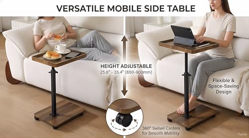 C Table End Table Adjustable Height, 360°Swivel TV Tray Table Couch Tables C Shaped Side Tables Living Room and Bedroom for Sofa, Bed,Chair (Retro Brown) - color: Retro Brown