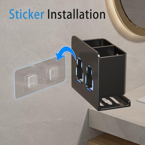 Black Wall-Mounted Toothbrush Holder, Aluminum Material Shower Shaver Storage Rack, No Drilling Required, Removable Toothpaste Storage Rack - size: Black double slot