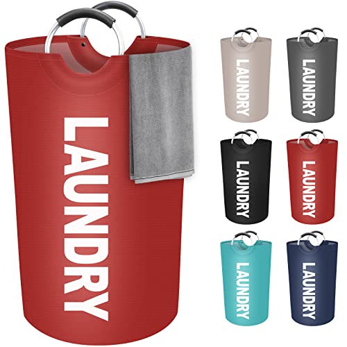 StorageRight 90L Large Laundry Basket, Laundry Hamper, Dirty Clothes Hamper for Laundry, Collapsible, Waterproof Laundry Baskets with Foam Protected Aluminum Handles for Laundry, Dorm, Family (Red) - color: Red, size: 90L