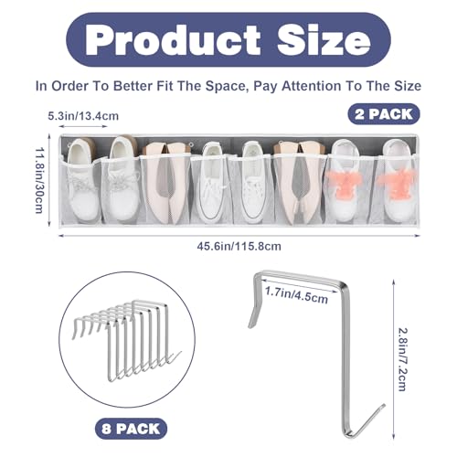 2 Pack RV Shoe Storage Solutions, Hanging Shoe Organizer with 8 Large Pockets, Wall Mounted Bedside Caddy for Entryway, Camper, Dorm & Bedroom Organization, Gray
