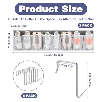 2 Pack RV Shoe Storage Solutions, Hanging Shoe Organizer with 8 Large Pockets, Wall Mounted Bedside Caddy for Entryway, Camper, Dorm & Bedroom Organization, Gray